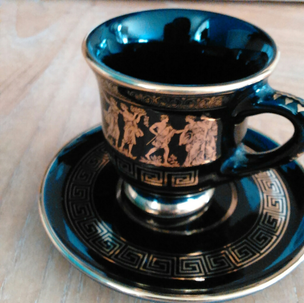 24K Gold Greek Cup and Saucer